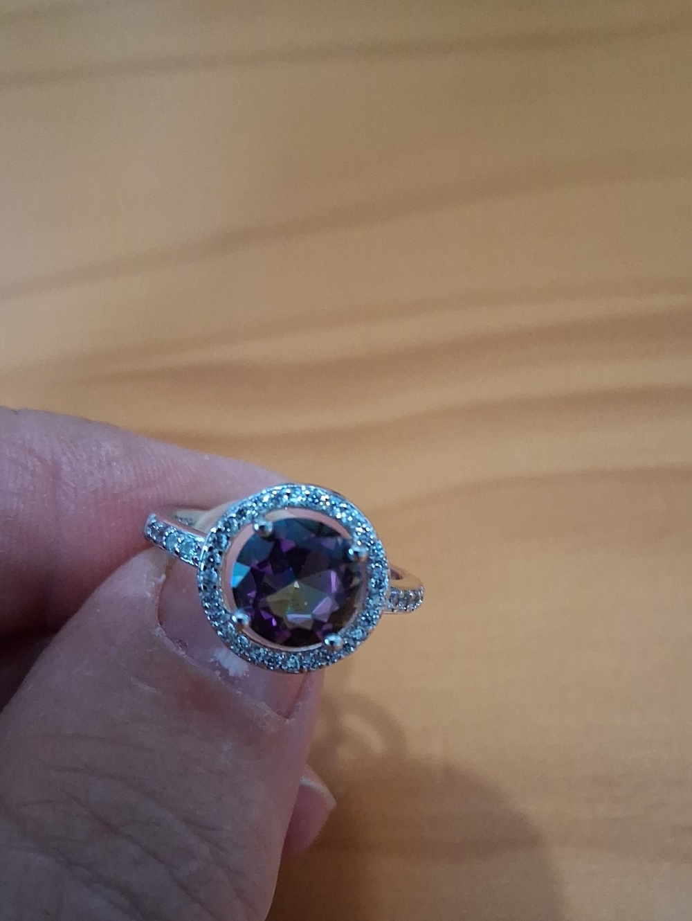 Silver Halo Ring with Mystic Purple Center Stone